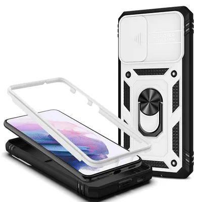 Immagine prodotto di Custodia ad anello in stile militare NALIA per Samsung Galaxy S21, estremamente protettiva con cornice del display e copertura della fotocamera, bianco