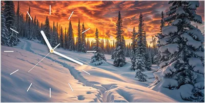 Produktbild von Wanduhr aus Glas mit Motiv Winter Sonnenuntergang- 60 x 30 cm - inkl. Aufhängesystem