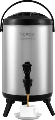 Image de Distributeur de boissons chaudes et froides Distributeur de boissons 7,6 L, fontaine à eau chaude et froide en acier inoxydable Distributeur de boissons avec robinet & poignée pour café, eau, jus de fruits Verseuse isolante pour cafés, bars
