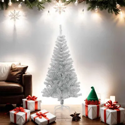 Image de vidaXL Arbre de Noël artificiel avec support Argent 150 cm PET