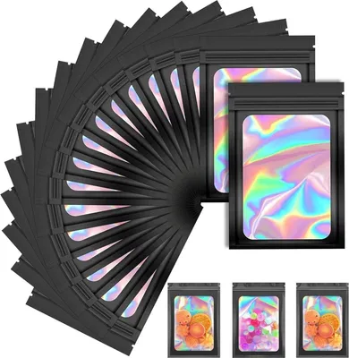 Produktbild von 50 Stück Mylar Beutel Set 7x10cm Zip Beutel Schwarz Wiederverschließbare Beutel Druckverschlussbeutel Tüten mit Verschluss für Süßigkeiten Keksen Schmuck