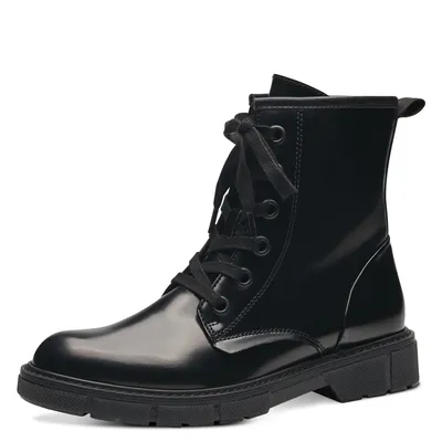 Image de Bottines pour femmes Marco Tozzi, en similicuir, à lacets, plates, de couleur noire
