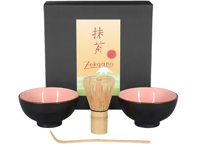 Produktbild von Matcha Set / Matchaset / 2x Matcha Schale 250ml, rosa, mit Besen und Löffel in Geschenkbox