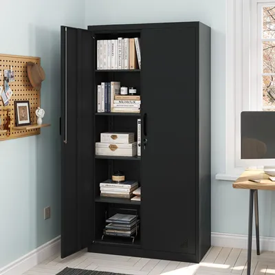 Produktbild von Aktenschrank, abschließbarer Metallschrank mit 4 verstellbaren Einlegeböden, 180 cm x 90 cm x 45 cm