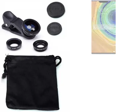 Produktbild von K-S-Trade Smartphone Kamera Linsen Set Kompatibel mit Huawei Mate 30 Pro 3in1 Clip-On Kamera Adapter Macro Weitwinkel FishEye Fischauge Objektiv Linse