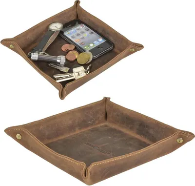 Produktbild von Greenburry Taschenleerer Leder Utensilienschale Vide Poche Ablageschale Vintage antik braun für Geldbörse, Uhr, Münzen oder Schlüssel
