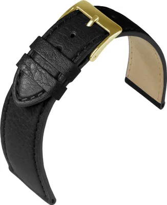Produktbild von Eulit Country Uhrenarmband XL Rindleder genarbt schwarz > Ton in Ton Naht, Stegbreite:20mm, Schließe:Gelbgolden