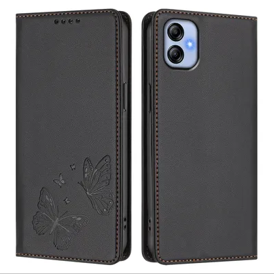 Produktbild von Lederhülle für Samsung Galaxy A04E, Schmetterling Prägung Leder Brieftasche Schutzhülle mit Ständer Schwarz