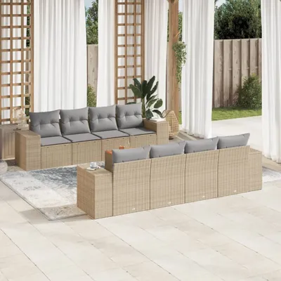 Produktbild von Möbel 9-tlg. Garten-Sofagarnitur mit Kissen Beige Poly Rattan 2024
