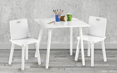 Produktbild von roba Kindersitzgruppe aus Holz - Kindermöbel Set aus 2 Kinderstühlen & 1 Tisch - Kindertisch Set für Kinderzimmer von Jungen & Mädchen - Weiß lackiert