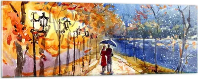 Produktbild von Bilder auf glas - Park Paar Baum - 90x30cm - Glasbilder - Wandbilder - Kunstdruck - zum Aufhängen bereit - Wanddekoration aus Glas - Glas Bilder - Wandbild auf Glas - Einteilig - GAB90x30-3557