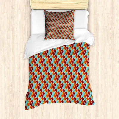 Produktbild von ABAKUHAUS Geometrisch Bettbezug Set, Dimension Effekt Abbildung des abstrakten Cubes Muster in der bunten Stil, 135 x 200 cm + 80 x 80 cm, Mehrfarbig