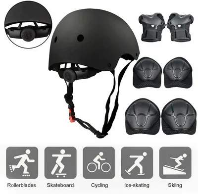 Produktbild von Schonerset Kinder Protektoren Schützer inliner Schutzausrüstung Kinder Knieschoner Set mit Helm für inliner Skateboard Fahrrad Rollschuh,Schwarz