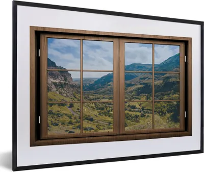 Produktbild von MuchoWow® MuchoWow® Gerahmtes Poster Aussicht - Berg - Baum 60x40 cm - Poster mit zchwarzem Bilderrahmen - Schlafzimmer - Plakat in Rahmen - Drucken