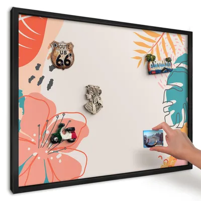 Produktbild von Magnettafel 70x50 cm mit schwarzem Rahmen - Magnetische Metalltafel, Magnetpinnwand zur Wandmontage für Wohnzimmer, Küche, Flur, Kinderzimmer und Büro - Moderne Natur