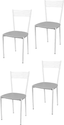 Image de t m c s Tommychairs - Set de 4 chaises modernes ELEGANCE pour la cuisine et la salle à manger, structure robuste en acier laqué, couleur blanche, assise rembourrée recouverte de similicuir couleur gris clair