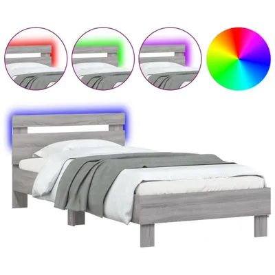 Produktbild von vidaXL Bettgestell mit Kopfteil und LED-Leuchten Grau Sonoma 90x200 cm