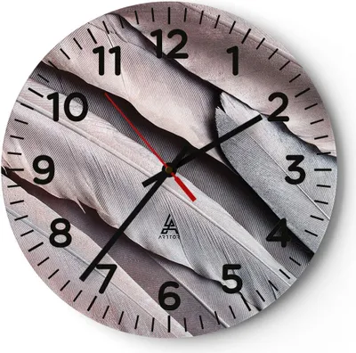 Produktbild von Wanduhr - Rund - Glasuhr - Federn Flügel Feder - 30x30cm - Schleichendes Uhrwerk - Lautlos - zum Aufhängen bereit - Dekoration Modern - Wanddekoration aus Glas - C4AR30x30-5114