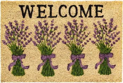 Image de Tapis de coco Lavande Welcome comme tapis de propreté extérieur