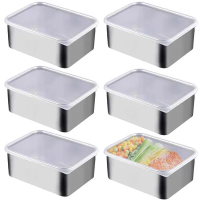 Vorratsdosen-Set, 6 Stück, Edelstahl, mit Deckel, wiederverwendbar
