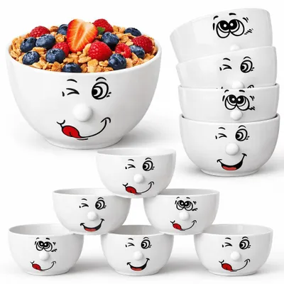 Produktbild von 6 Müslischale mit Gesicht Dessertschale Müslischalen Keramikschüssel Smile