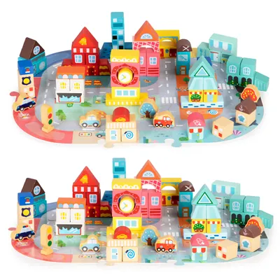 Image de Jeu de blocs éducatifs en bois pour la ville mat 88 blocs