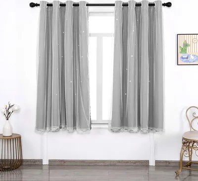Obrázek produktu pro Hvězdné zatemňovací závěsy, jednobarevné dvouvrstvé okenní závěsy Star Cut Out Strip, 2 panely (52 Š x 63 D palců, šedá)