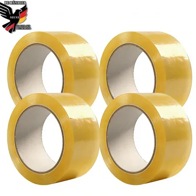 Produktbild von 4x Klebeband Paketklebeband Packband Paketband Kleber PP 50 mm x 66 m Paket Band für Päckchen Karton Verpackung Transparent Gelb 4 Rollen