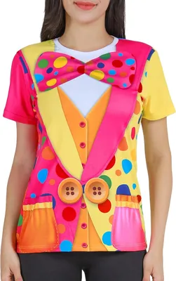 Immagine prodotto di Maglietta da clown per adulti, con motivo a forma di clown stampato in 3D