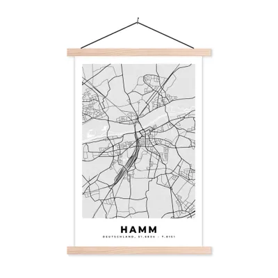 Produktbild von MuchoWow® Textilposter Karte - Hamm - Stadtplan - Deutschland 120x180 cm mit holzfarbenen Rahmen - Textil-Plakat