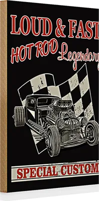 Produktbild von Holzschild Auto 20x30cm loud & fast hot rod legendary