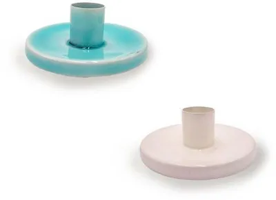 Image de Lot de bougeoirs en métal pour bougies de table, blancs et turquoise, bougeoirs pour le salon et la salle à manger