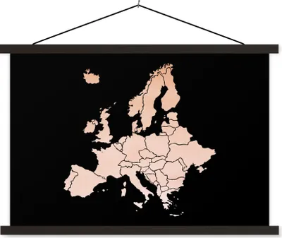 Produktbild von MuchoWow® Textilposter Karte - Europa - Rosa 60x40 cm mit schwarzem Rahmen - Hölzernes