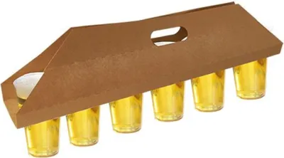 Produktbild von PAPSTAR Tragetabletts "pure" 12x9,5 cm, braun für 6 Becher | Schrumpffolie (30 Stück)
