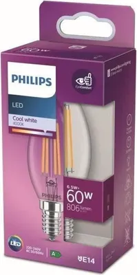 Obrázek produktu pro LED žárovka Philips Flamme E14, ekvivalent 60 W, studená bílá, nestmívatelná, energeticky úsporná