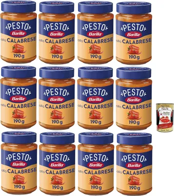 Produktbild von Barilla Pesto alla Calabrese 190 g – 12er Pack | würzig-cremig mit Paprika & Chili, ideal für Pasta, Bruschetta & Dips – italienische Qualität + Italian Gourmet polpa