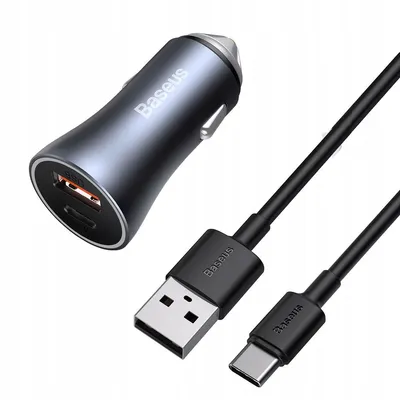Produktbild von Baseus Golden Contactor Pro Autoladegerät, USB + USB-C, QC4.0 +, PD, SCP, 40 W + USB-zu-USB-C-Kabel (1 m)