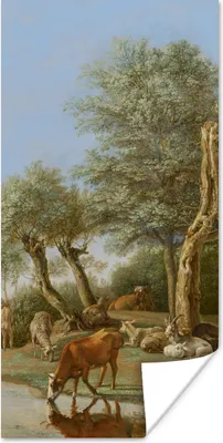 Produktbild von MuchoWow® Poster Die spiegelnde Kuh - Gemälde von Paulus Potter 40x80 cm - Dekoration