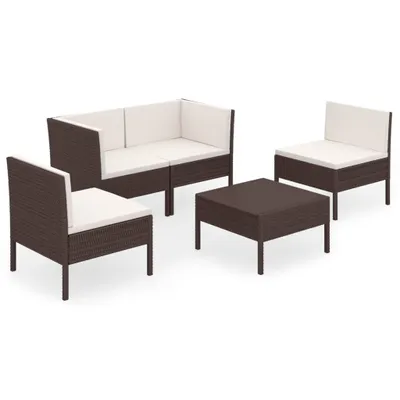 Immagine prodotto di set 5 pezzi da giardino con cuscini in poly rattan marrone