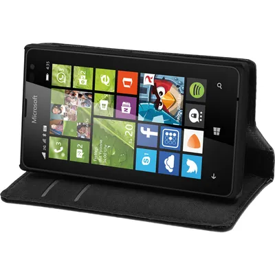 Produktbild von PhoneNatic Kunst-Lederhülle kompatibel mit Microsoft Lumia 435 - Book-Case schwarz + 2 Schutzfolien