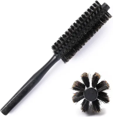 Immagine prodotto di Spazzola rotonda in setola di cinghiale con manico in legno naturale, per donne e uomini, capelli fini