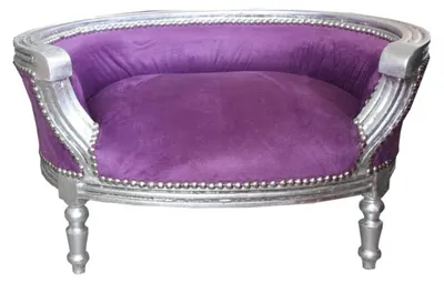 Image de Canapé Casa Padrino de style baroque our chiens et chats, couleur lilas/argent, dimensions : 71,5 x 53 x 41 cm
