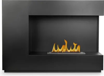 Produktbild von Ethanol Kamin freistehend schwarz – 115 x 83,5 cm x 40,2 – moderner Standkamin ohne Ruß – Doppelwandiger Edelstahlbrenner dekorative Feuerstelle