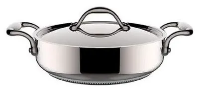 Schmortopf 28 cm, niedrig, 2 Stahlgriffe, mit Deckel, 5 Liter