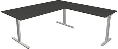 Imagen del producto de Escritorio Kerkmann, modelo 2, 180x80x70-82 cm, con mesa auxiliar de 100x60 cm. Base en forma de "T", color aluminio plateado y antracita
