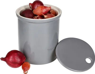 Produktbild von Oskar Vorratsdose M in Grau Zwiebeltopf mit Deckel Aufbewahrungsbox Ton