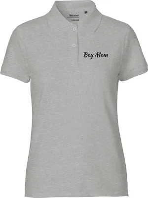 Produktbild von Huuraa Damen Polo Shirt Boy Mom Schriftzug L Sport Grey Bio Baumwolle Fairtrade Poloshirt Geschenkidee