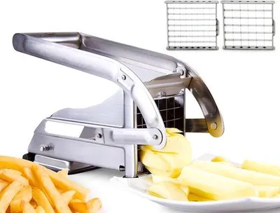 Immagine prodotto di Tagliapate – Tritapote – Per preparare patatine fritte fresche – Acciaio inossidabile – 2 lame – Argento