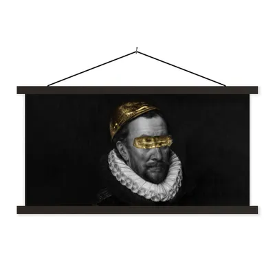 Produktbild von MuchoWow® Textilposter Malerei - Schwarz - Weiß - Gold 120x60 cm mit schwarzem Rahmen - Dekoration Schlafzimmer