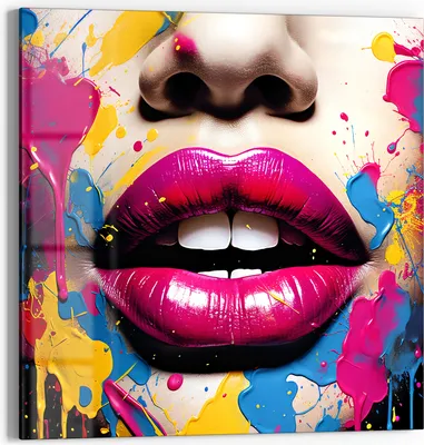 Produktbild von DEQORI Glasbild Echtglas 30x30 cm 'Lebendige Lippen' Wandbild Bild modern Deko